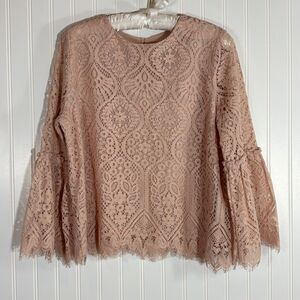 Womens Lace Blouse Size M Pink Romantic Feminine Fairy Ethereal Whimsical Preppy